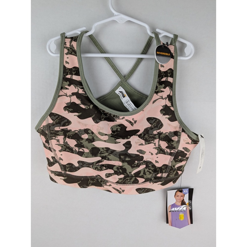 Avia Girls Reversible Camo Sports Bra XL Pink Green Athletic Fitness - Picture 2 of 4